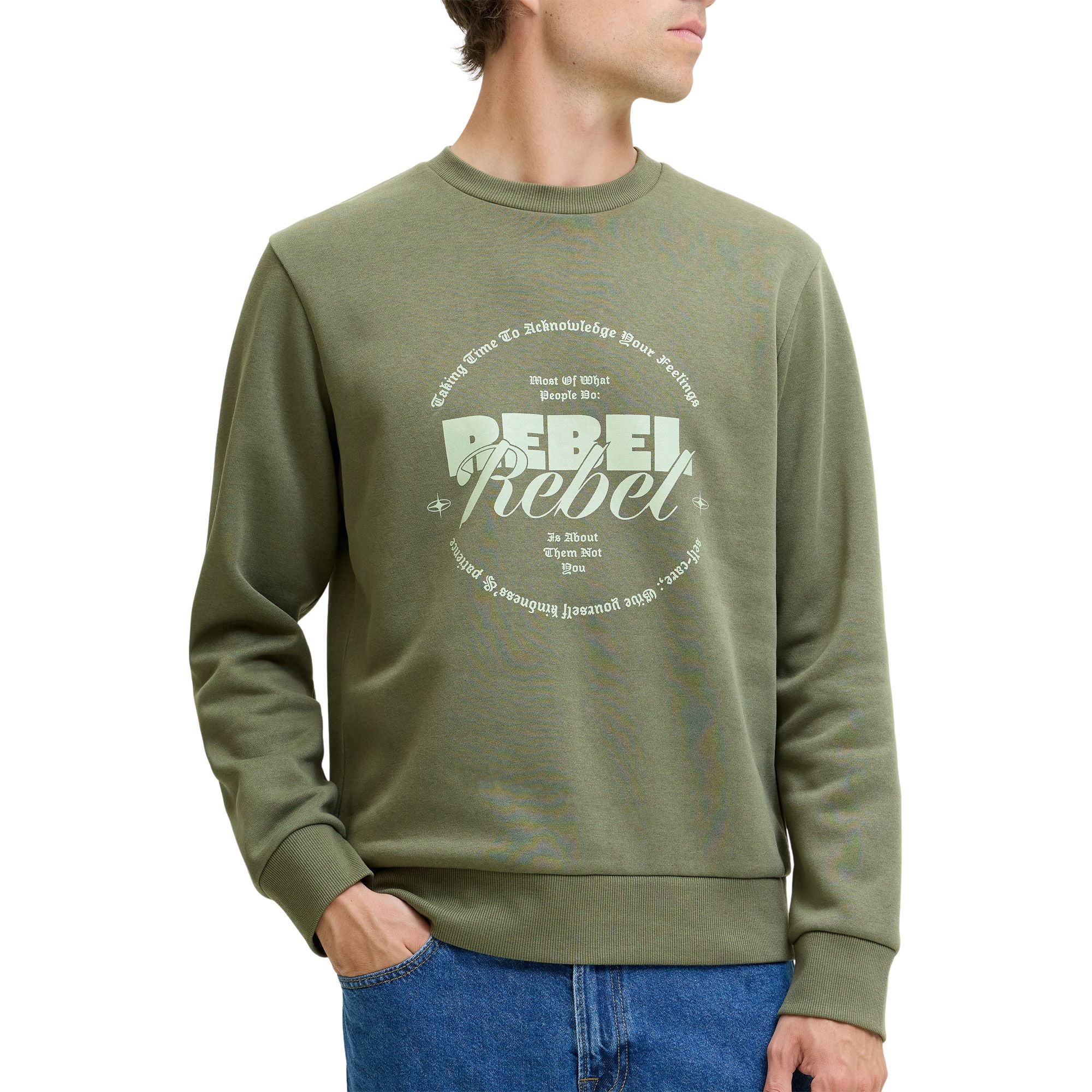 JJ Rebel Gray Crew Neck Sweater Heren | PlutoSport